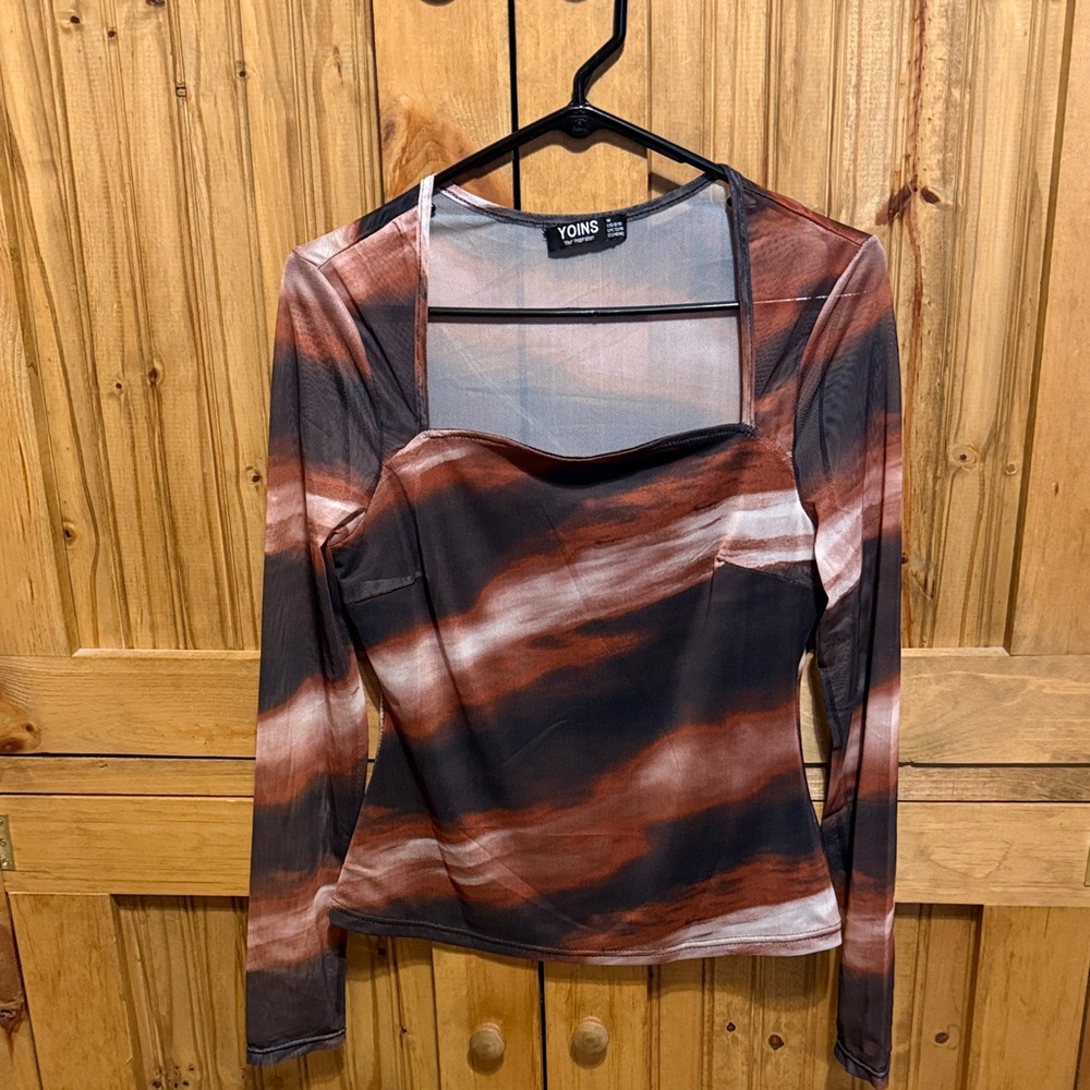 YOINS Brown and Black Long Sleeve Top